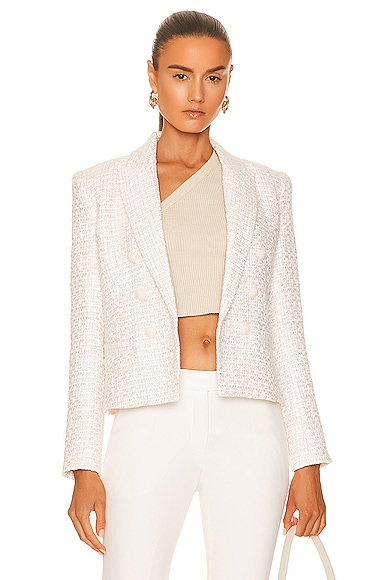 L'AGENCE Brooke Double Breasted Cropped Blazer in Ivory