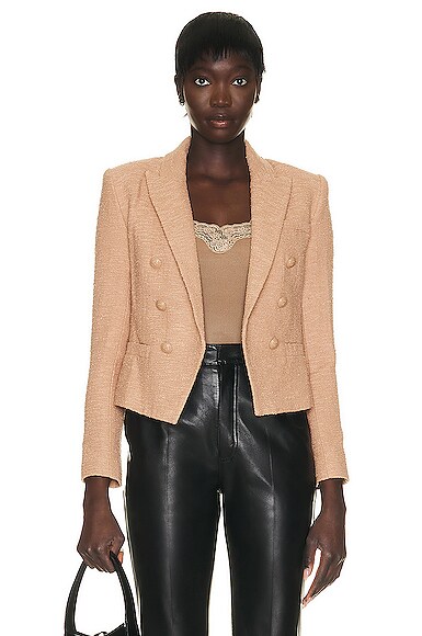 L Agence L'agence Brooke Double Breasted Cropped Tweed Blazer In Praline