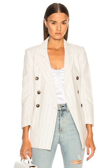 L'AGENCE Brea Double Breasted Blazer in Ivory & Black | FWRD