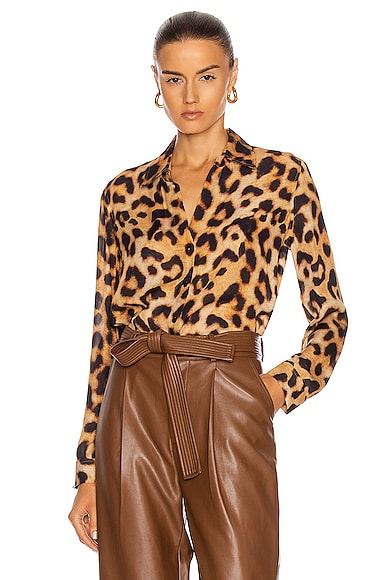 Tyler Blouse Brown Multi Oil Leopard - L'AGENCE