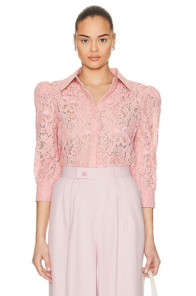 L'AGENCE Andrea 3/4 Sleeve Lace Blouse in Rose
