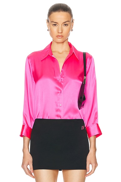 L'AGENCE Dani 3/4 Sleeve Blouse in Shocking Pink