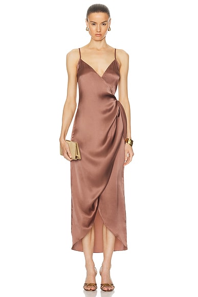 L Agence Amilia Cami Wrap Dress In Brown