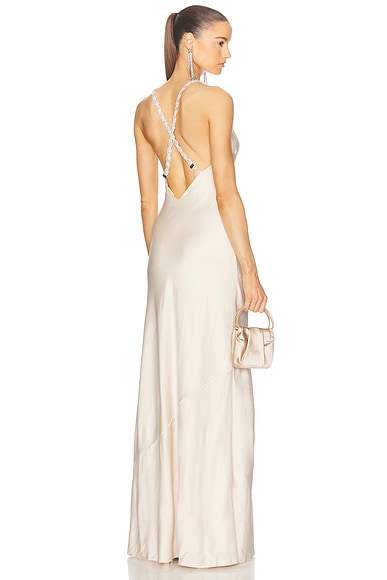 L'AGENCE Saint Crystal Strap Gown in Champagne