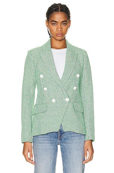 L'AGENCE Kenzie Double-Breasted Blazer in Grass Green