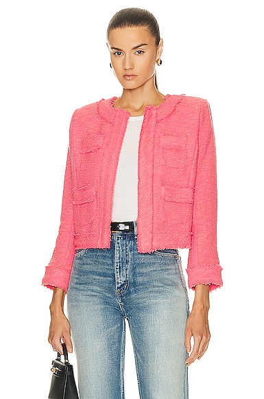 L'AGENCE Keaton Jacket with Fringe in Coral Rose