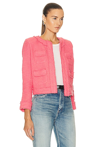 Shop L Agence Keaton Jacket With Fringe In Coral Rose