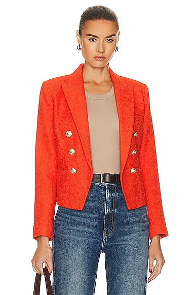 L'AGENCE Brooke Double Breasted Crop Blazer in Fire Red