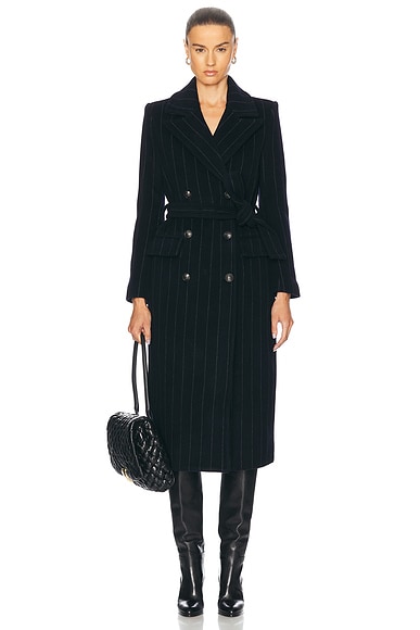 L'AGENCE Olina Long Coat With Belt in Midnight & Ivory | FWRD