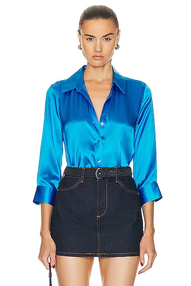 Shop L Agence Dani 3/4 Sleeve Blouse In Neon Blue