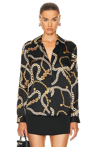 L'AGENCE Tyler Blouse in Black & Gold Chain