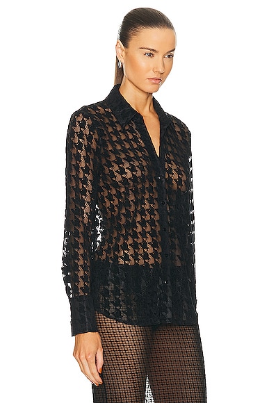 Shop L Agence Hailey Tall Cuff Shirt In Black Houndstooth