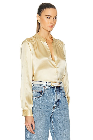 Shop L Agence Bianca Band Collar Blouse In Marzipan