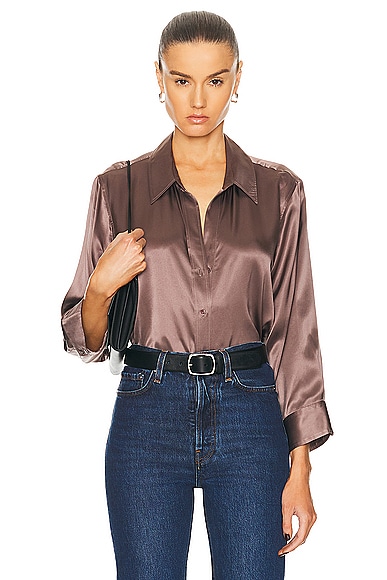 L'AGENCE Dani Sleeve Blouse in Deep Taupe