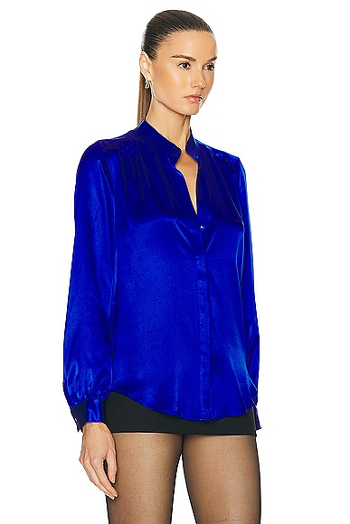 Shop L Agence Bianca Collar Blouse In Pop Cobalt