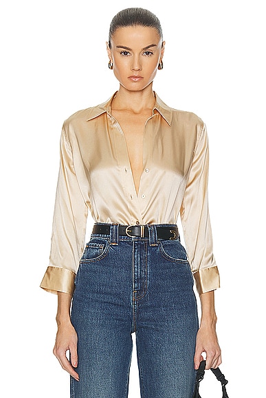 Shop L Agence Dani 3/4 Sleeve Blouse In Toasted Almond