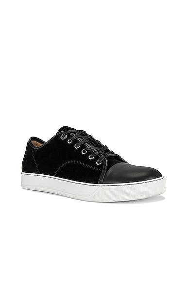 Shop Lanvin Suede And Nappa Captoe Low Top Sneaker In Black