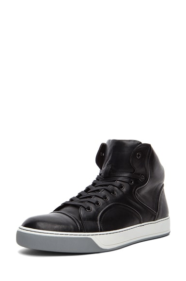 Lanvin Relie Nappa Lambskin Leather Mid High Top Sneakers in Black | FWRD