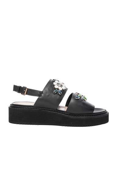 Embroidered Leather Flat Sandals