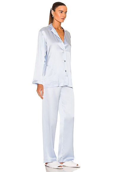 La Perla Womens White Satin Pajamas La Perla Long-Sleeve Silk