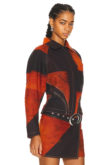 Louisa Ballou Seamed Denim Jacket In Orange Polygon