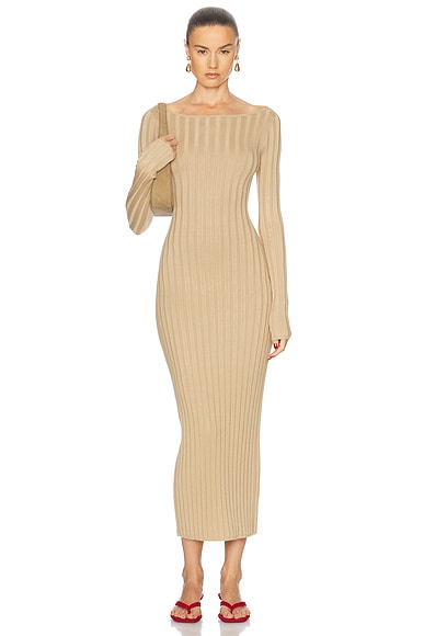 L'Academie by Marianna Kayce Midi Knit Dress in Camel