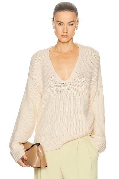 L'Academie By Marianna Kindall V Neck Sweater in Oat