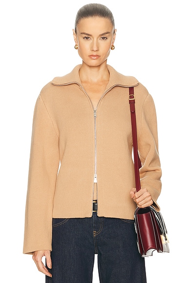L'Academie by Marianna Avey Zip Cardigan in Light Brown