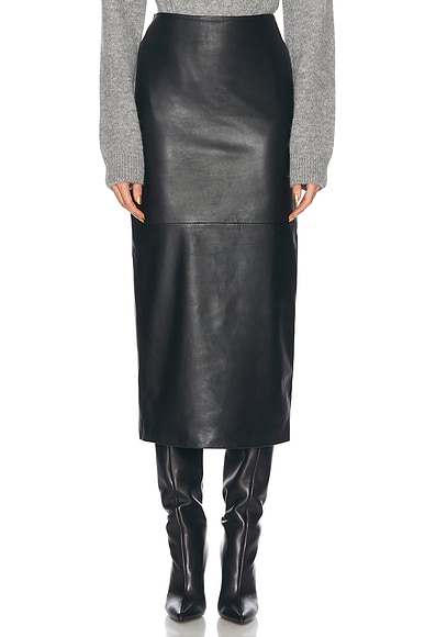 L'Academie by Marianna Bruni Leather Midi Skirt in Black