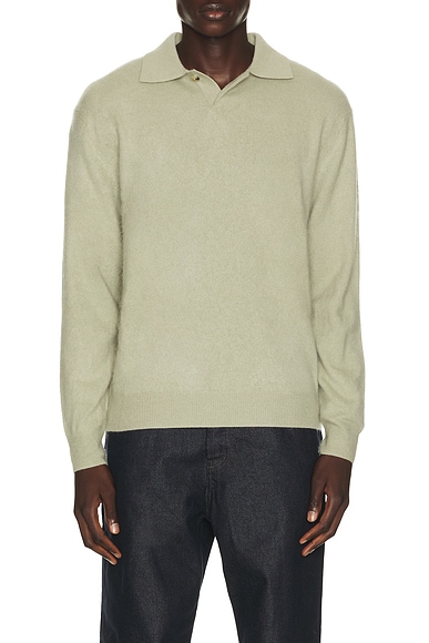Brushed Cashmere Blend Polo Sweater