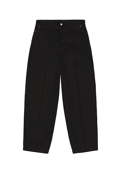 Lemaire Heavy Black Denim Maxi Barrel Workwear Pants in Black