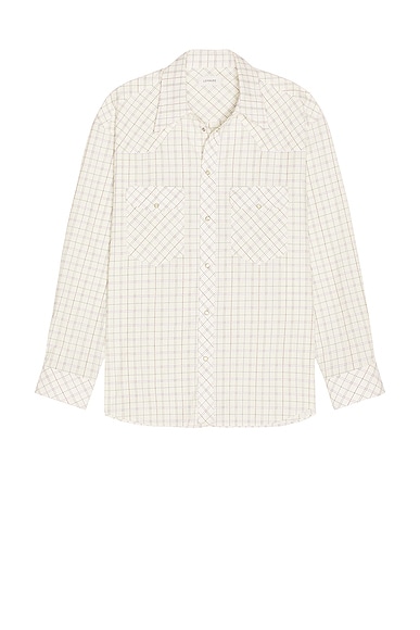 Lemaire Textured Cotton Check Western Check Shirt in Off White & Multicolor