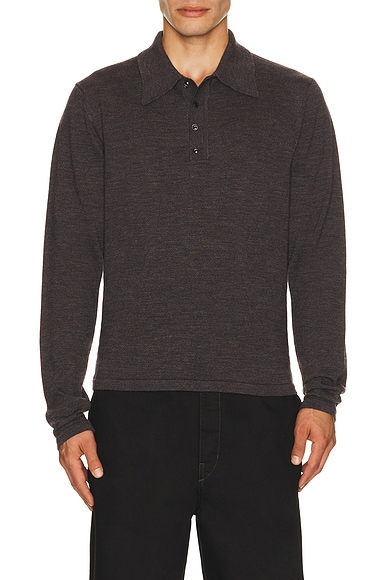 Lemaire Long Sleeve Knitted Polo Top in Ecorce