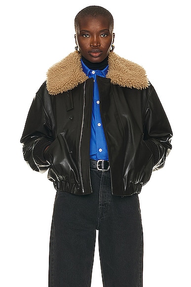 Lemaire Shearling Leather Blouson Jacket in Dark Chocolate