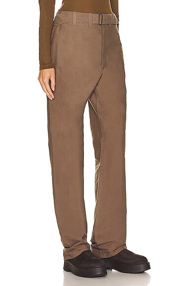 High-rise Belted Pants In Olive Brown