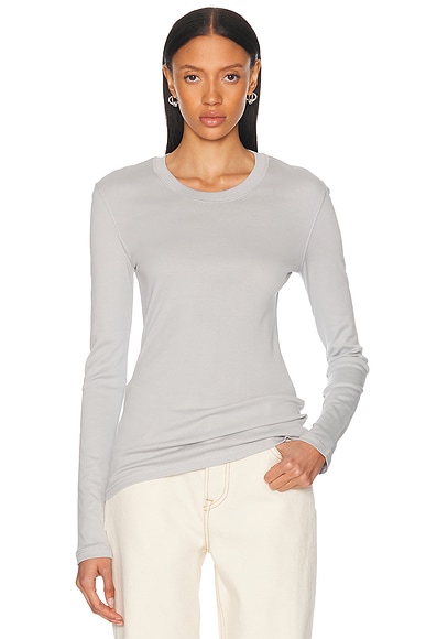 Lemaire Ribbed Long Sleeve Top in Blue Grey