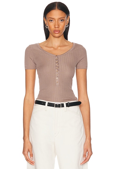 Lemaire Button Ribbed Bodysuit in Misty Mauve