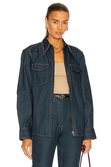 Lemaire Denim Zipped Shirt in Jean Blue 