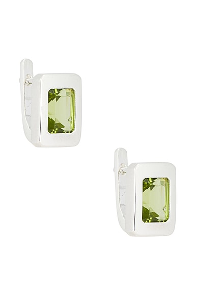 Roca Huggie Earrings in Sterling Silver & Emerald