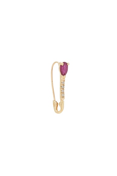 Mini Gemstone Diamond Safety Pin Single Earring