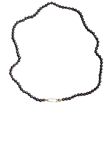 Loren Stewart Safety Pin Necklace in 14k Yellow Gold & Freshwater Black Pearls