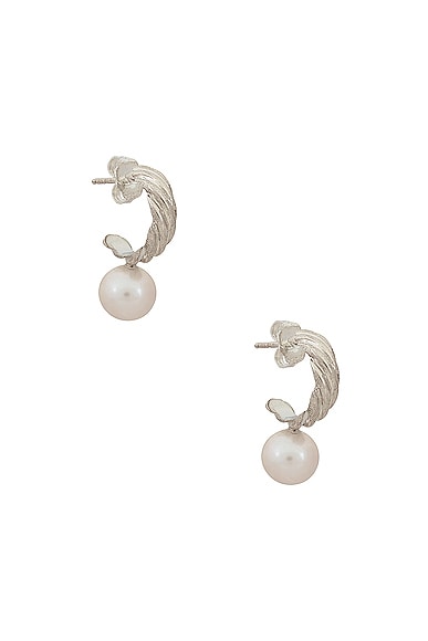Loren Stewart Lanyard Pearl Hoop Earrings in Sterling Silver & Freshwater Pearl