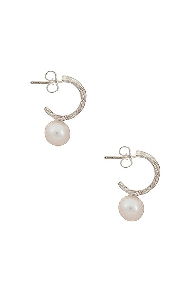 Shop Loren Stewart Lanyard Pearl Hoop Earrings In Sterling Silver & Freshwater Pearl