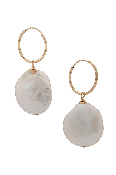 Loren Stewart Baroque Huggie Earrings in 14k Yellow Gold & White Baroque Pearl