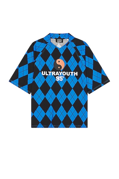 Liberal Youth Ministry Logo-print Argyle Cotton Polo Shirt In Blue