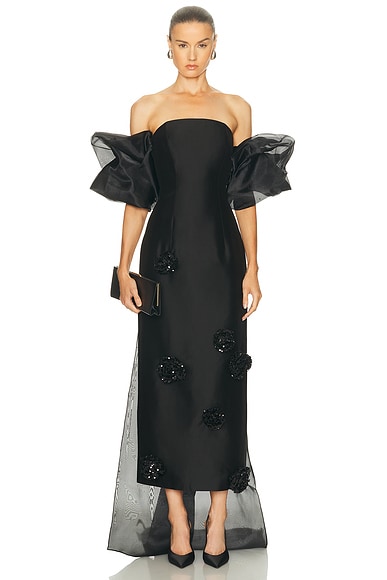 LEO LIN Zayna Embellished Maxi Dress & Cape Set in Ebony