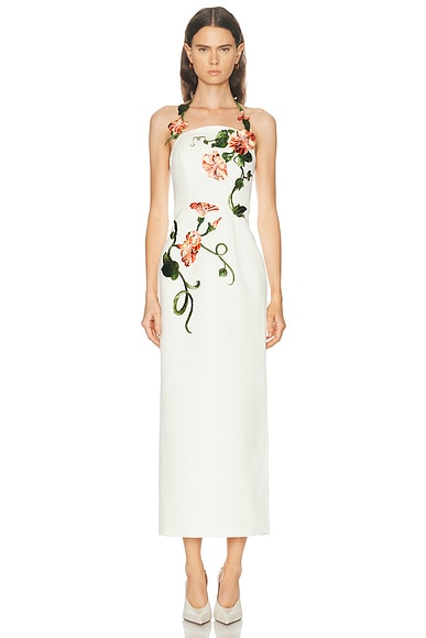 Ava Halterneck Applique Floral Bustier Maxi Dress in Vine Print