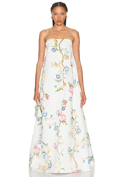 LEO LIN Phoebe Gown in Lemon Vine Print In Snow