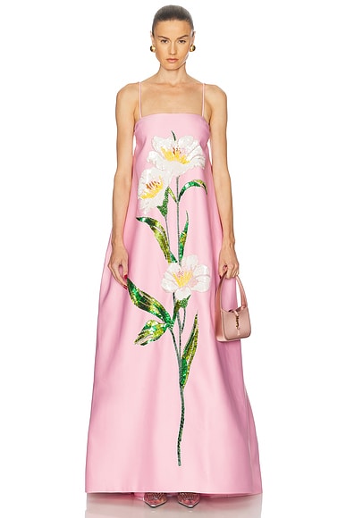 LEO LIN Frances Applique Maxi Dress in Camelia Print