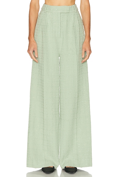LEO LIN Elisha Tweed Wide Leg Pant in Caledon Green